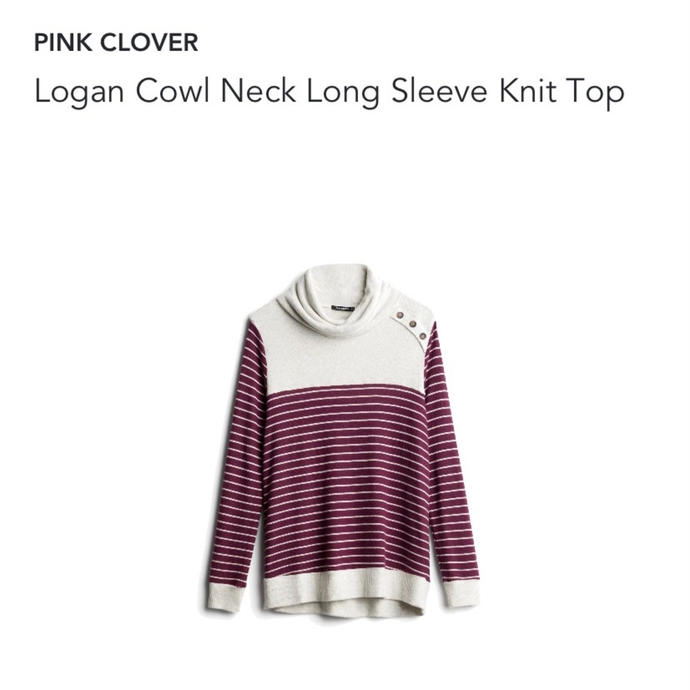 Pink Clover Logan Cowl Neck Long Sleeve Knit Top - Purple and Cream